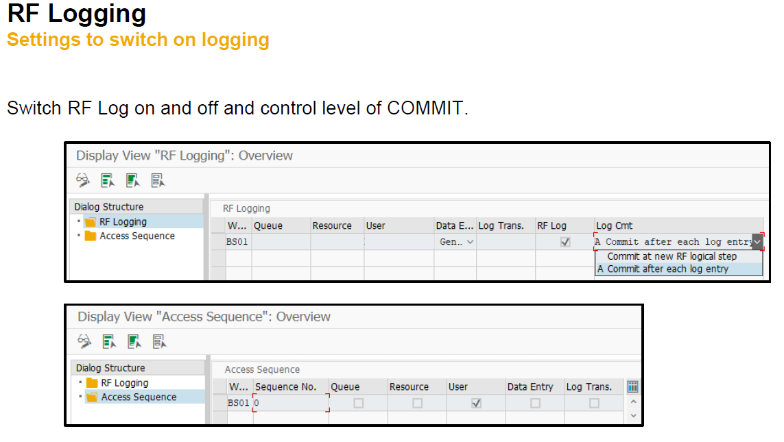 RF Logging - Settings to switch on logging