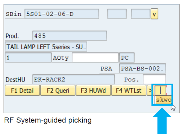 RF System-guided picking - Skip Warehouse Task