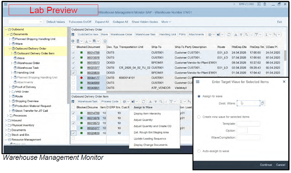 Warehouse Management Monitor Wellenzuordnung